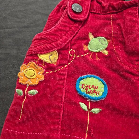 Corduroy Red Embroidered Skirt Heart Bird Flower Design Gagou Tagou 9 Month - Picture 3 of 6